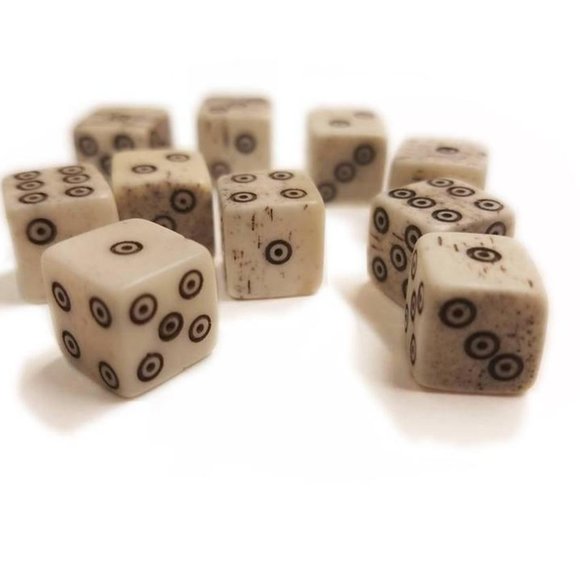 Buffalo Bone Dice 10mm [Set of 10] (Viking/Medieval Rolling Bones) - Picture 1 of 1